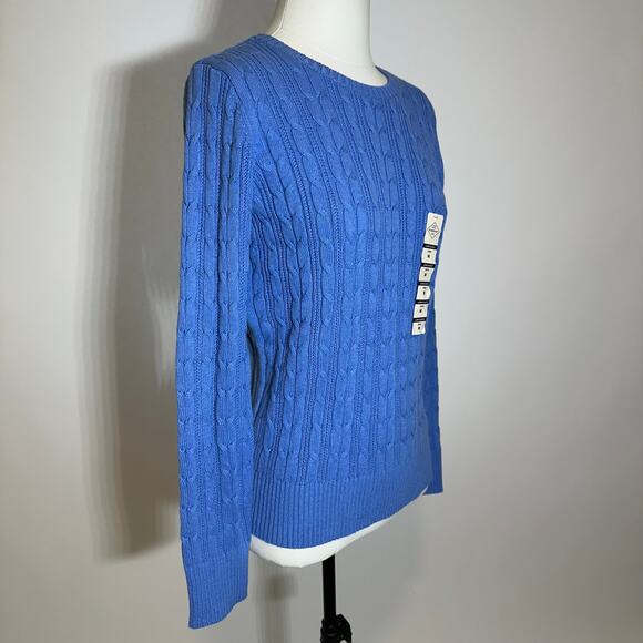 NWT St. John's Bay Blue Cable Knit Crewneck Sweater Preppy Womens Size Medium M - Picture 2 of 10